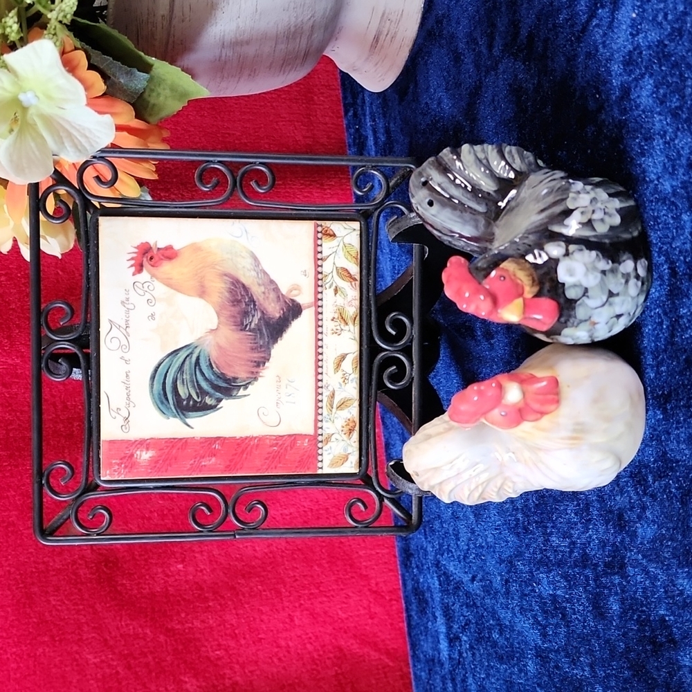Roosters, Trivet and Salt & Pepper Shaker.
